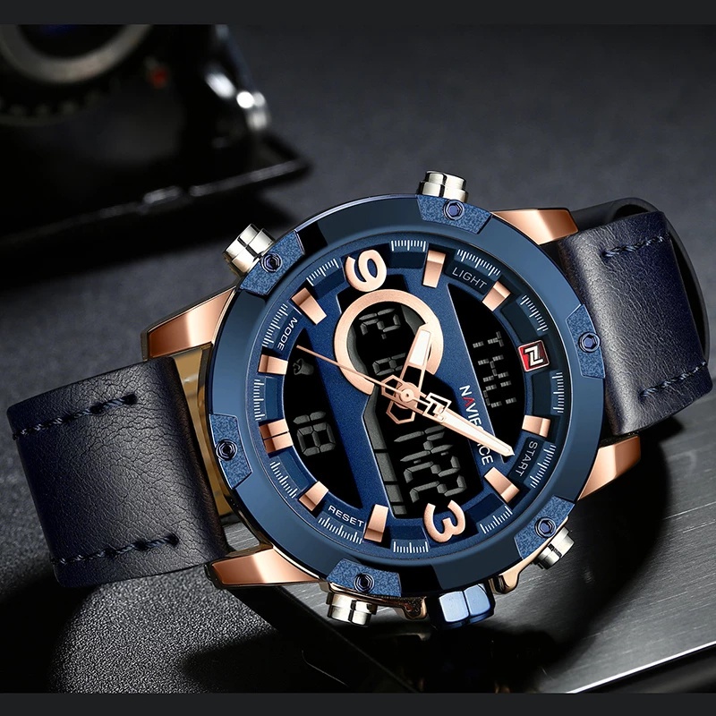 Naviforce Đồng Hồ Analog Máy Quartz Dây Da Chống Thấm Nước Kiểu Dáng Thể Thao Cho Nam