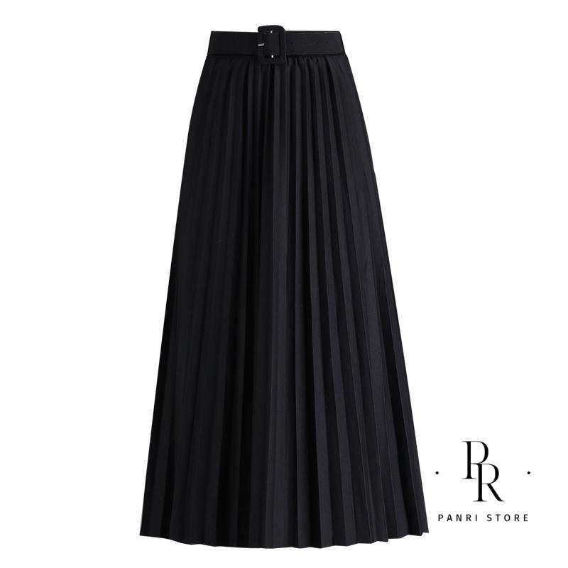 Chân váy xếp ly dáng dài kèm đai ( đai lỗ)