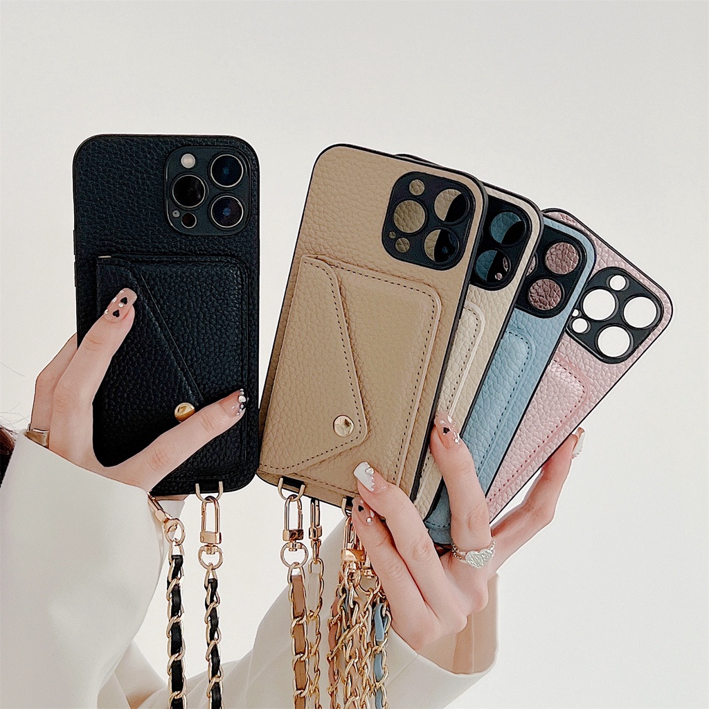 Ốp Điện Thoại Chống Sốc Dạng Ví Có Dây Đeo Chéo Vai Cho IPhone 13 12 11 Pro Max XR XS X 8 7 SE 2 3