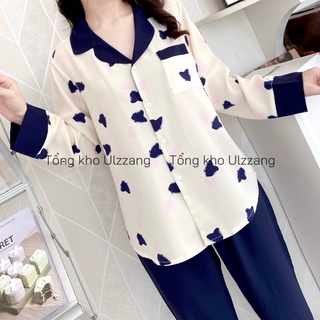 Bộ Pijama Lụa Hạc Dài Tay Chất Lụa Cao Cấp Mềm Mịn Mát