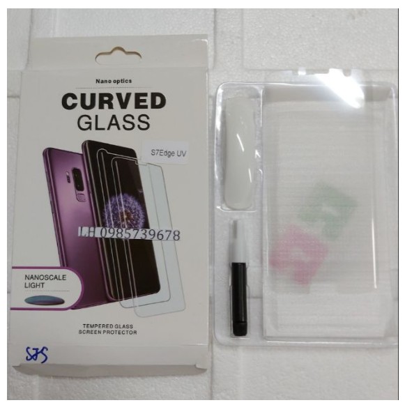 Tấm kính cường lực trong suốt full keo UV samsung s7edge