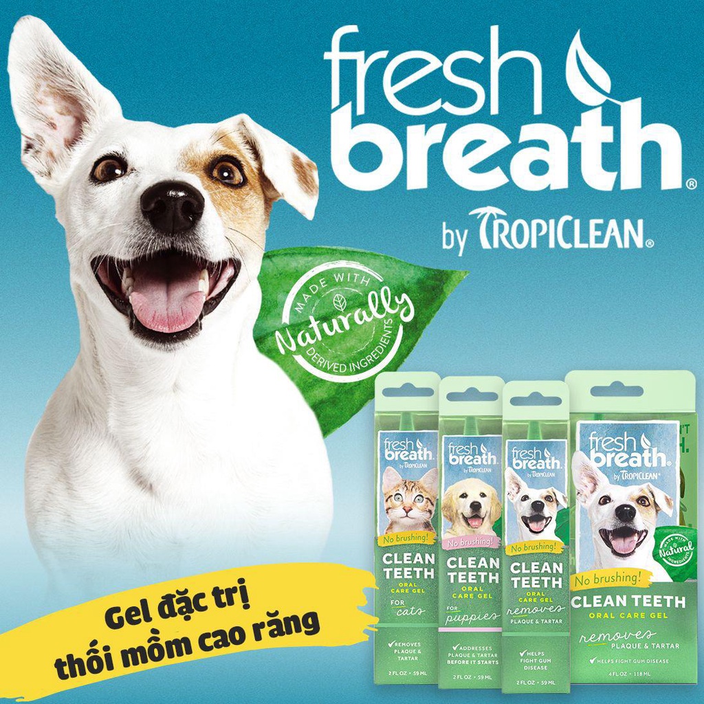 [15ml] Gel vệ sinh răng miệng cho chó mèo Tropiclean mini size - Fresh Breath by Tropiclean