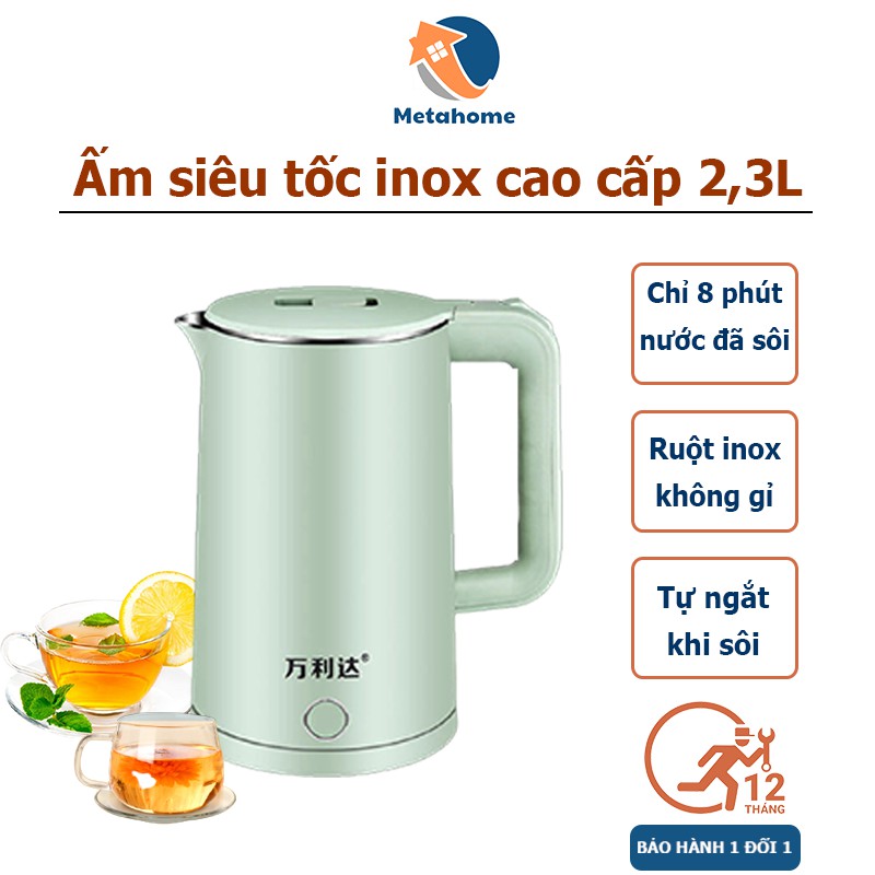 Ấm đun nước ấm siêu tốc inox cao cấp dung tích 2,3L sôi nhanh trong 8 phút_ibb