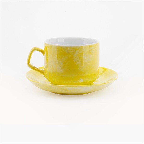 Bộ tách đĩa Capuccino Mỹ 250ml vân đá nhiều màu - Gốm Bát Tràng