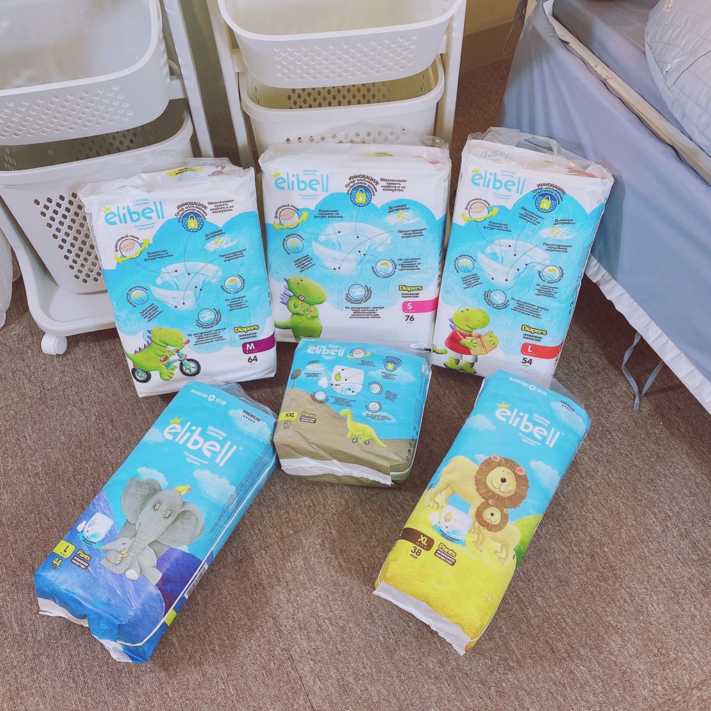 Bỉm Elibell Nội Địa Nga Cao Cấp Dán/Quần Đủ Size S76/M64/M52/L54/L44/XL38/XXL26 | Minizon Kids