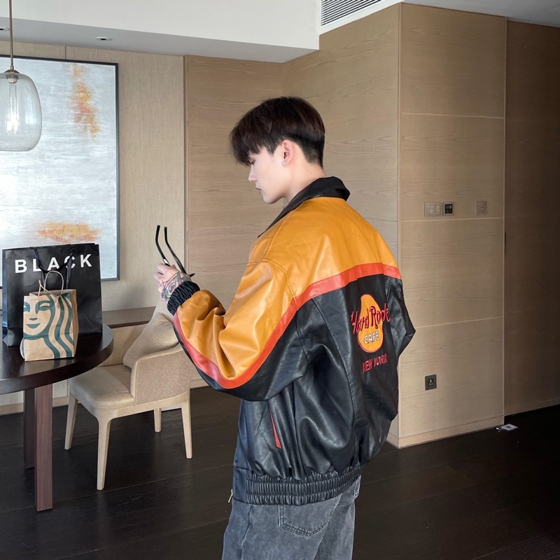 ÁO KHOÁC DA BOMBER NAM PHỐI MÀU