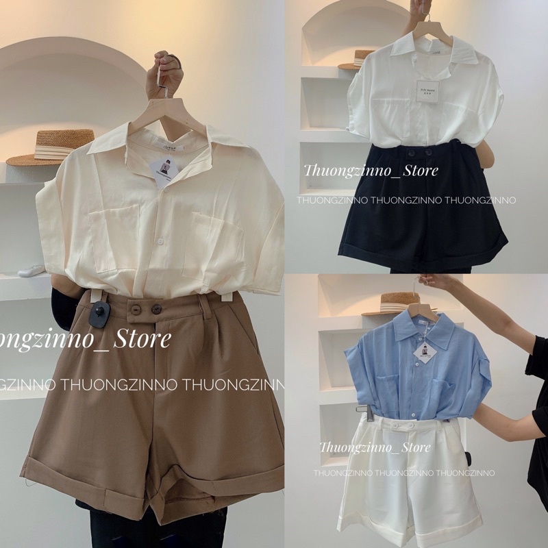 [Ảnh thật/Video]Áo sơ mi sát nách hai túi trước nhiều màu chất lụa hàn sang chảnh Áo sơ mi Quảng Châu