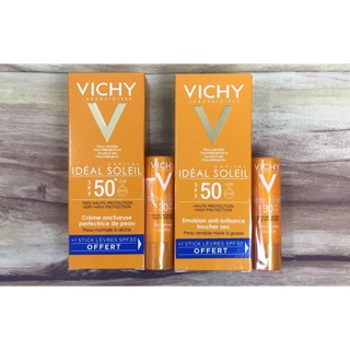 SET KCN Vichy Emulsion/Crème Idéal Soleil SPF50 tặng kèm son