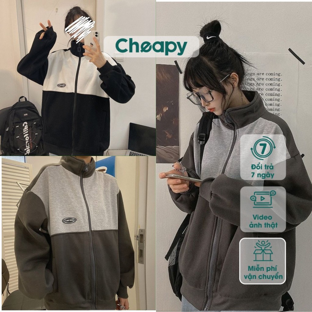Áo khoác nỉ nam nữ Keep đen ghi Cheapy freesize form rộng khóa zip phong cách hàn quốc thể thao C536