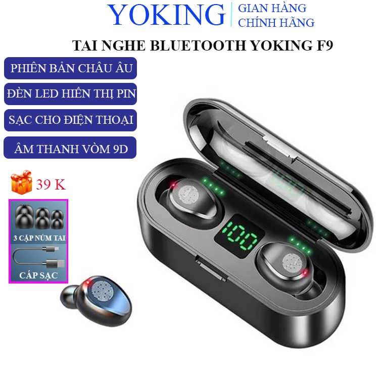 Tai nghe bluetooth 5.0 Yoking F9 bản tiếng anh âm thanh nghe gọi HD, chống nước IPX7, chống ồn