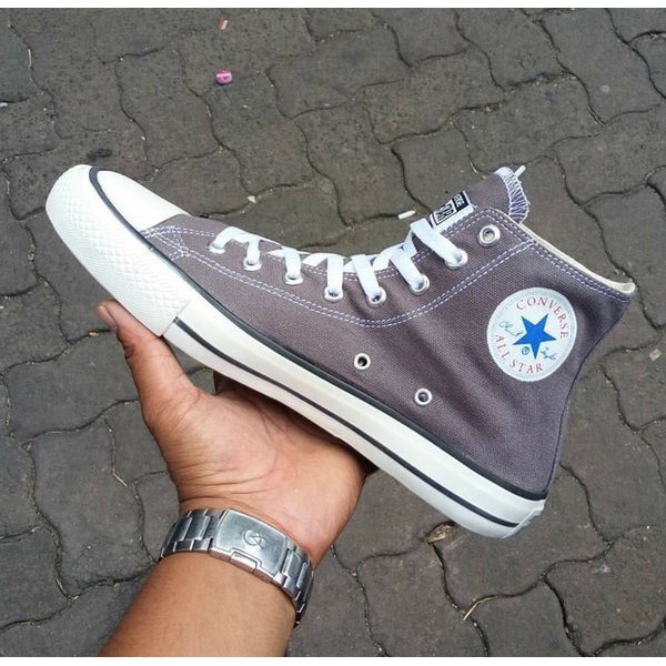 Giày Thể Thao Converse Vải Canvas Cổ Cao Màu Xám Kiểu Cổ Điển Cá Tính