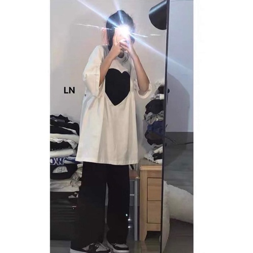 Sét áo tim đen + quần rua đen TH6
