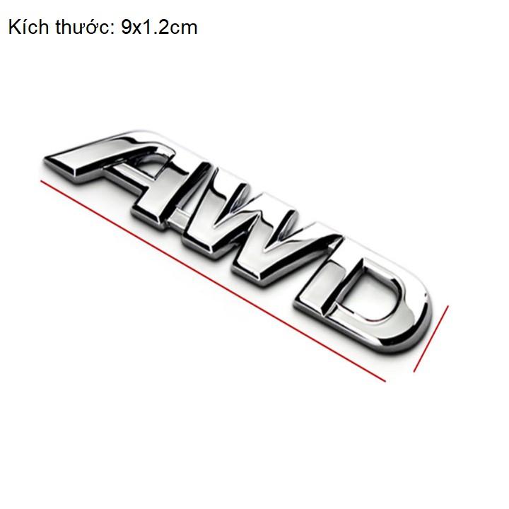 Decal tem chữ AWD inox dán trang trí ô tô G40108 Kích thước là 9×1.2cm