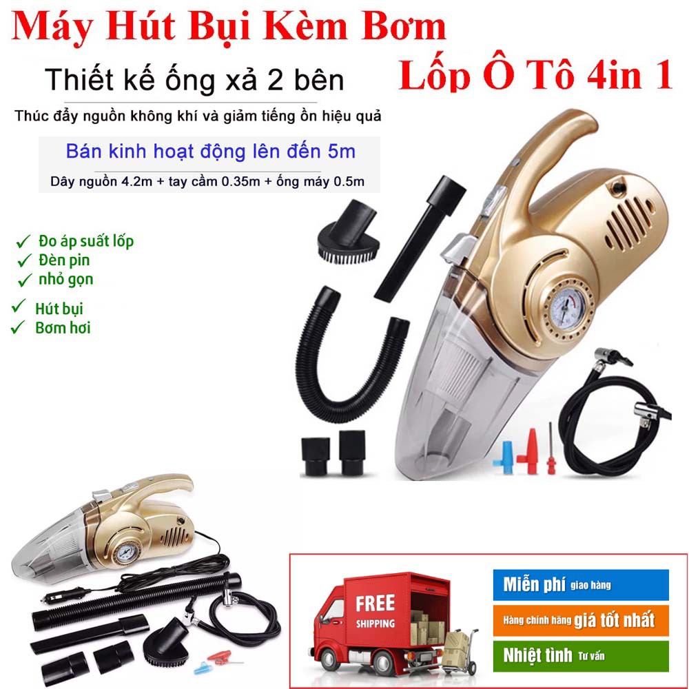 Máy hút bụi mini đa năng, Máy hút bụi, bơm lốp ô tô 4in1-bản tiếng anh HÚT CỰC MẠNH len lỏi vào mọi ngõ ngách trên xe