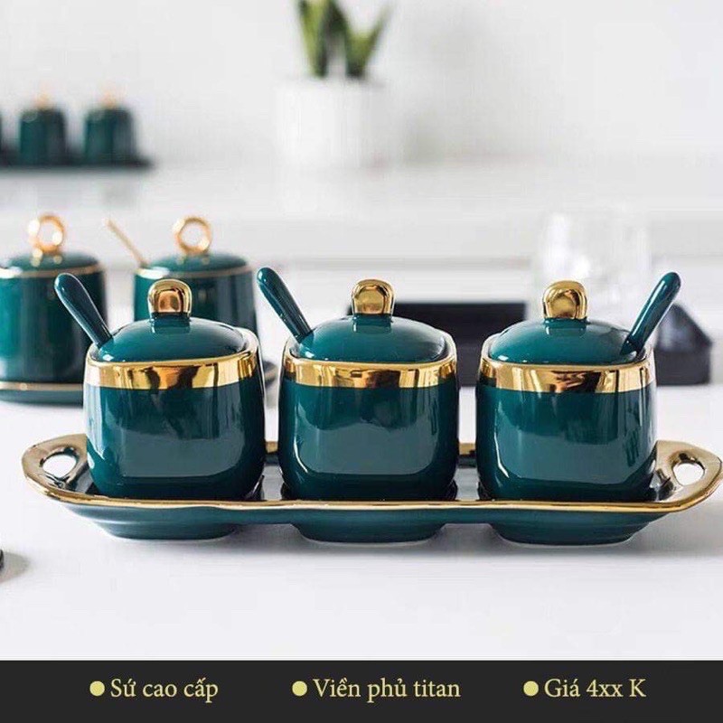 3 hũ gia vị sứ lục ngọc bảo. hàng cao cấp