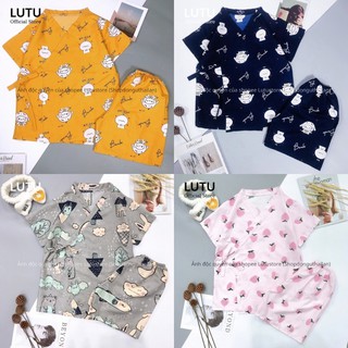 Bộ ngủ kimono tay ngắn chất kate Thái hoạ tiết đáng yêu
