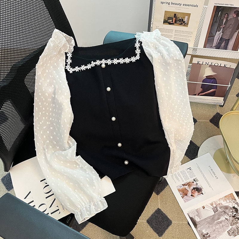 Áo chiffon Dài Tay Phối Ren Phong Cách Mới Cho Nữ
