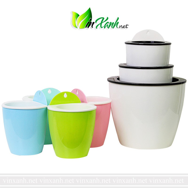 Chậu nhựa trồng cây 2 lớp TỰ TƯỚI tự dưỡng thông minh thủy sinh kích thước 13-18cm loại treo tường