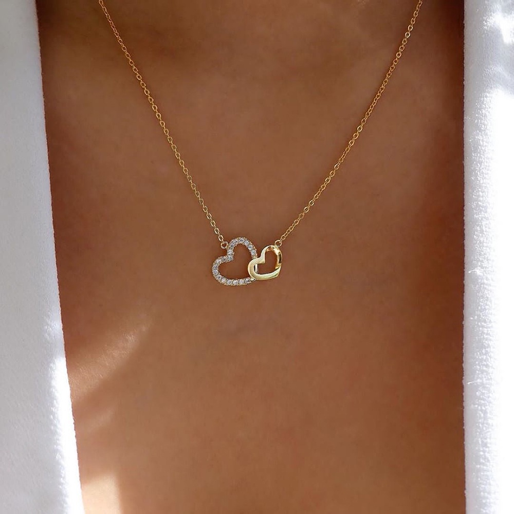 Vòng cổ Thép Titan Mạ Vàng / Bạc Mặt Trái Tim Đính Đá Zircon Thời Trang Cho Nữ