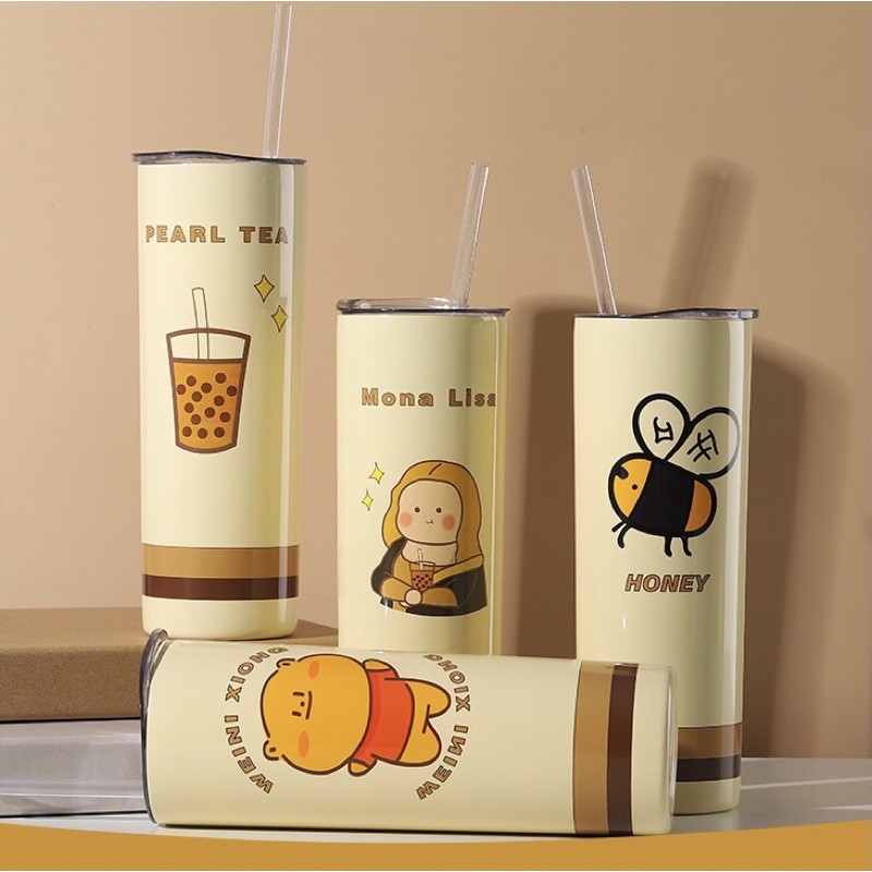 Ly Giữ Nhiệt Mona Lisa 650ML Inox 304 Tặng Kèm Ống Hút