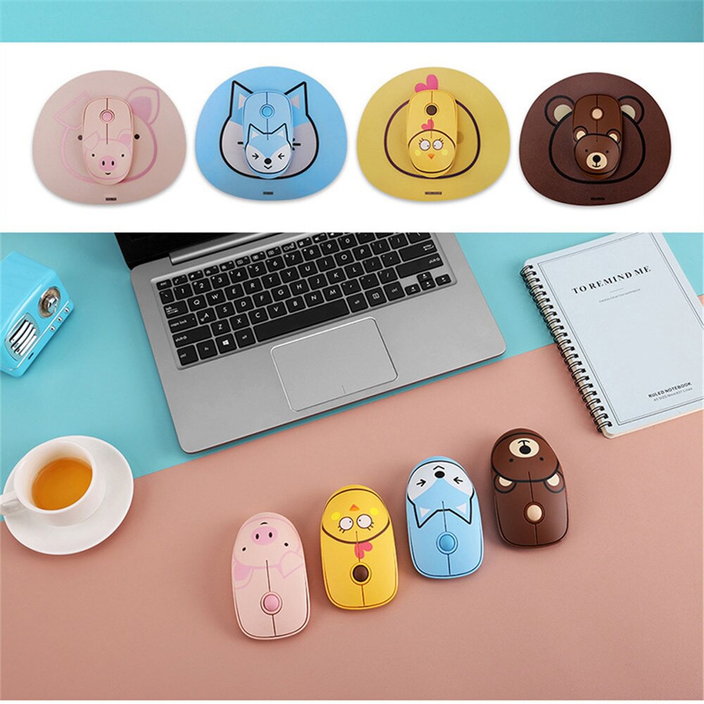 2.4G USB Cute Animals Wireless Mouse Silent Gaming Mouse  With Mouse Pad  For Laptop 1000 DPI Ergonomic Computer Mice Gamer