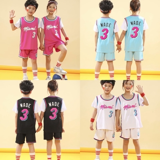 Đồng Hồ Miami Nhiệt Độ Dwyane Wade #3 Bộ Quần Áo Bóng Rổ Giả Hai Lớp Thời Trang Cá Tính Cho Bé