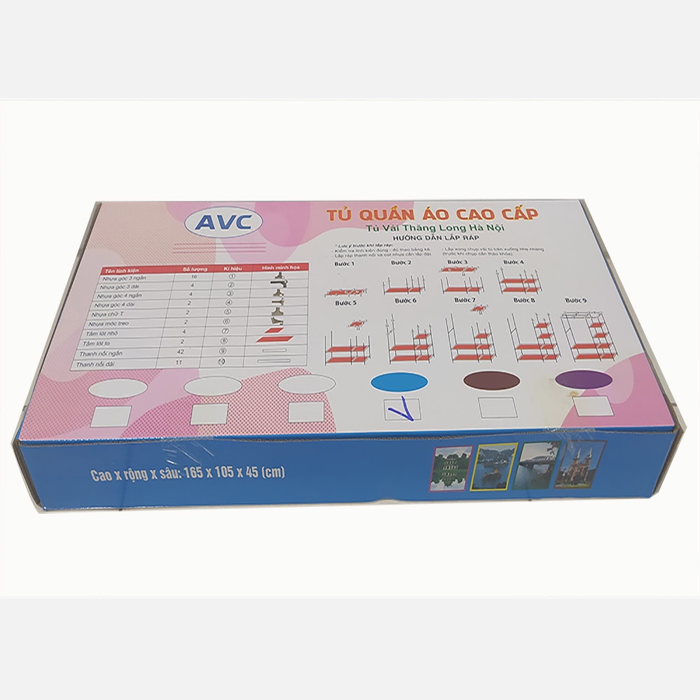 Tủ vải cao cấp 2 buồng 6 ngăn, khung sắt, thương hiệu AVC. -Việt Nam sản xuất( được chọn màu Xanh, đỏ đậm tím( Mã M2)