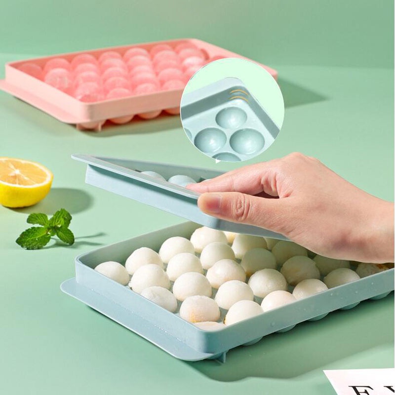 Khuôn Silicone Cấp Thực Phẩm Làm Đá Hình Cầu Nhỏ Có Nắp Đậy