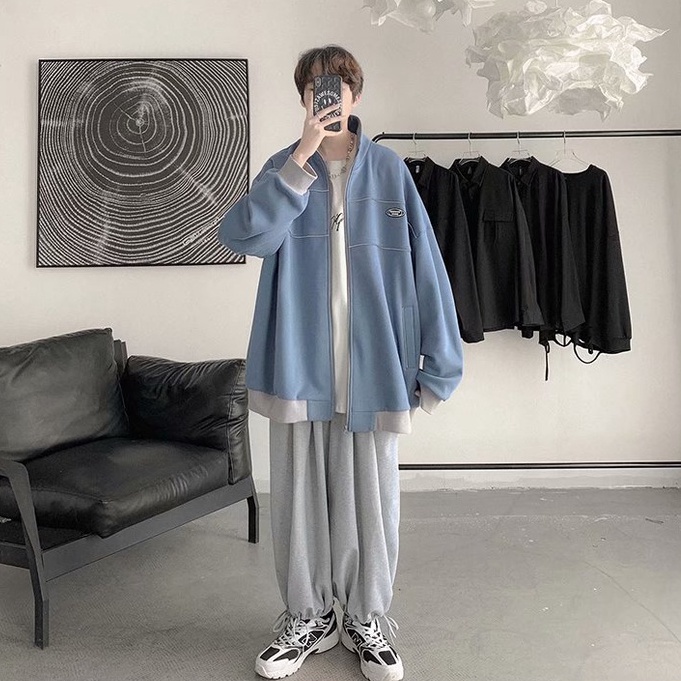 áo khoác nam unisex áo khoác gió 2 lớp áo dài tay áo varsity jacket thời trang retro áo bóng chày trẻ tuổi phong cách Hàn Quốc áo khoác nữ