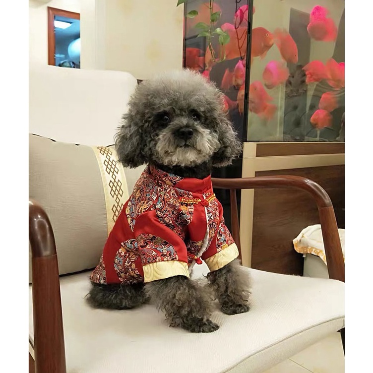 Quần áo chó mèo, áo Tết thêu lưng đỏ ngày Tết