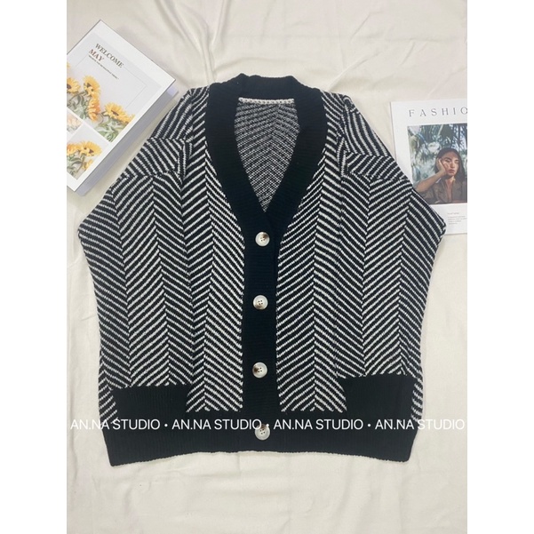 Áo khoác len Cardigan hoạ tiết sương cá dáng rộng form to 3 màu