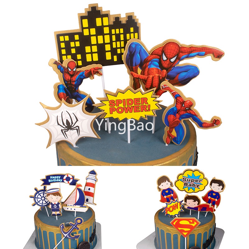 Que Cắm Trang Trí Bánh Sinh Nhật Chủ Đề Siêu Anh Hùng Người Nhện Batman Captain America Dành Cho Trẻ Em