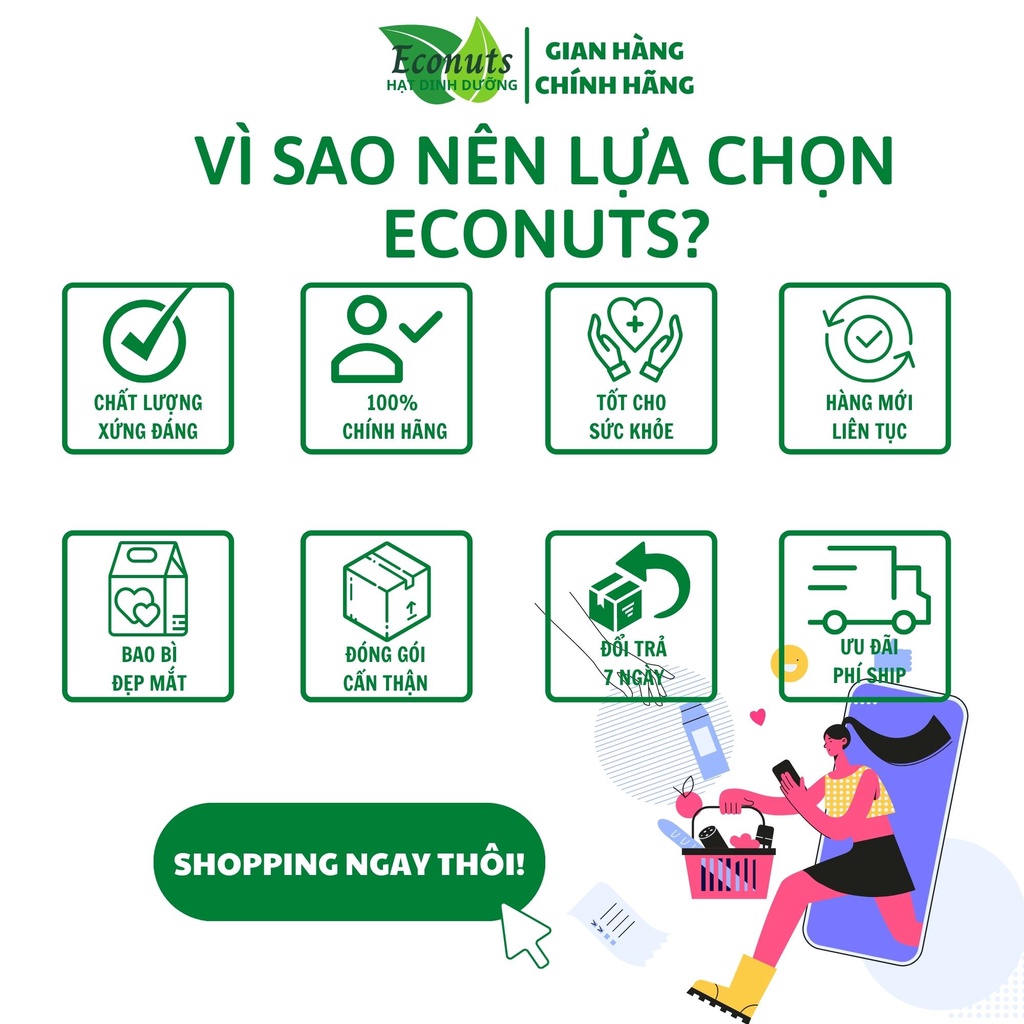 Yến mạch giảm cân cán dẹt nướng mật ong ECONUTS, yến mạch hữu cơ nguyên chất ăn liền 3 vị