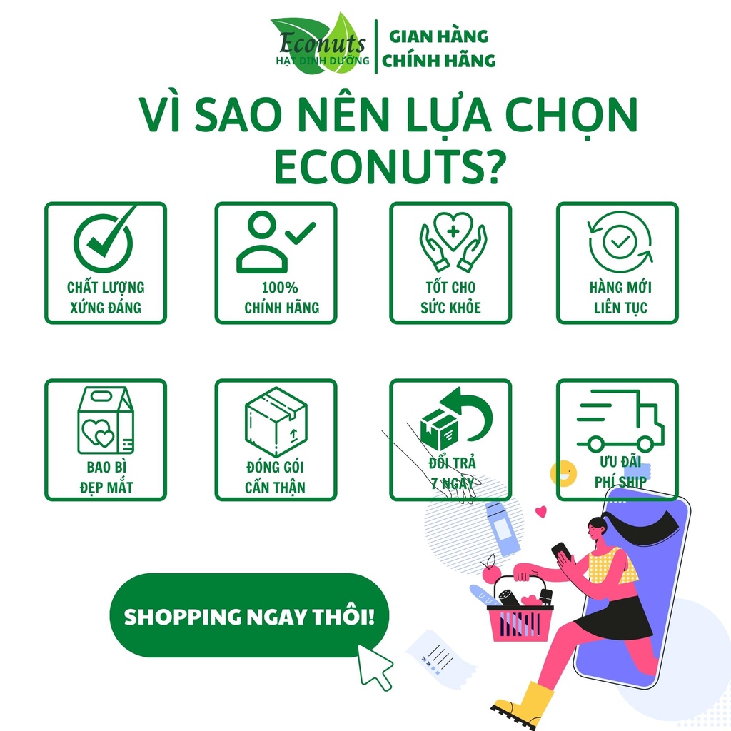 Óc chó tách vỏ nếp ECONUTS, nhân óc chó vàng Hà Giang đặc sản Tây Bắc loại 1