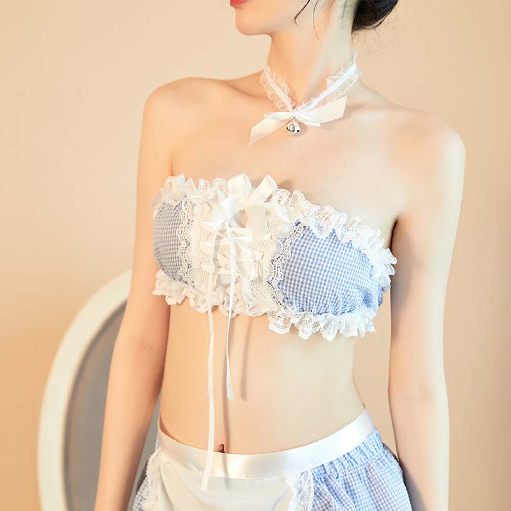 Bộ Đồ Lót Hóa Trang Cô Hầu Gái Phối Ren Màu Trắng/Xanh Dương Gợi Cảm Thời Trang Cho Nữ