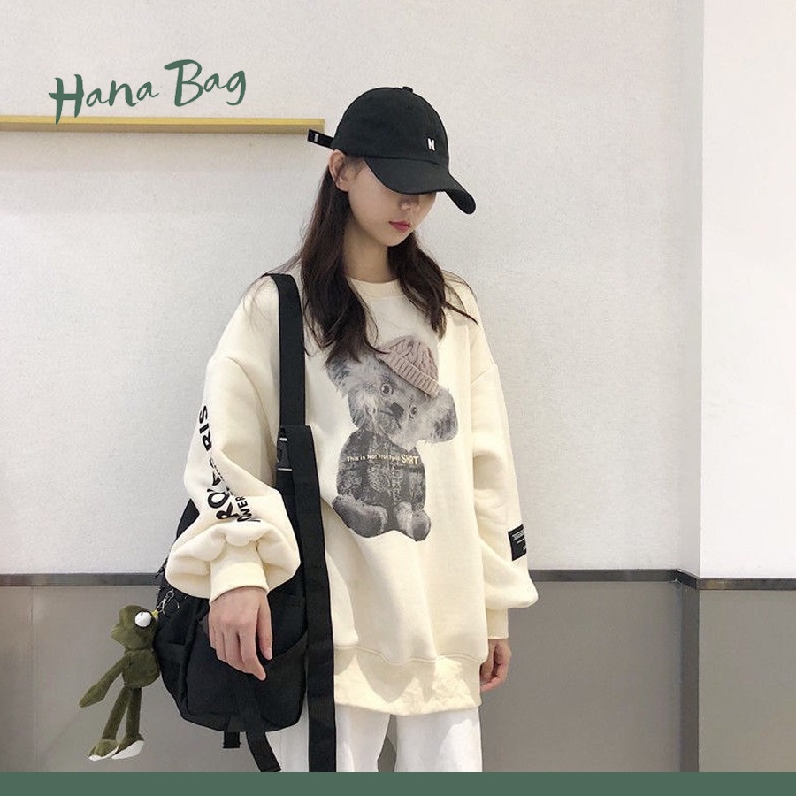 Áo sweater nữ, áo nỉ form rộng phong cách hàn quốc hình con gấu trước ngực | BigBuy360 - bigbuy360.vn