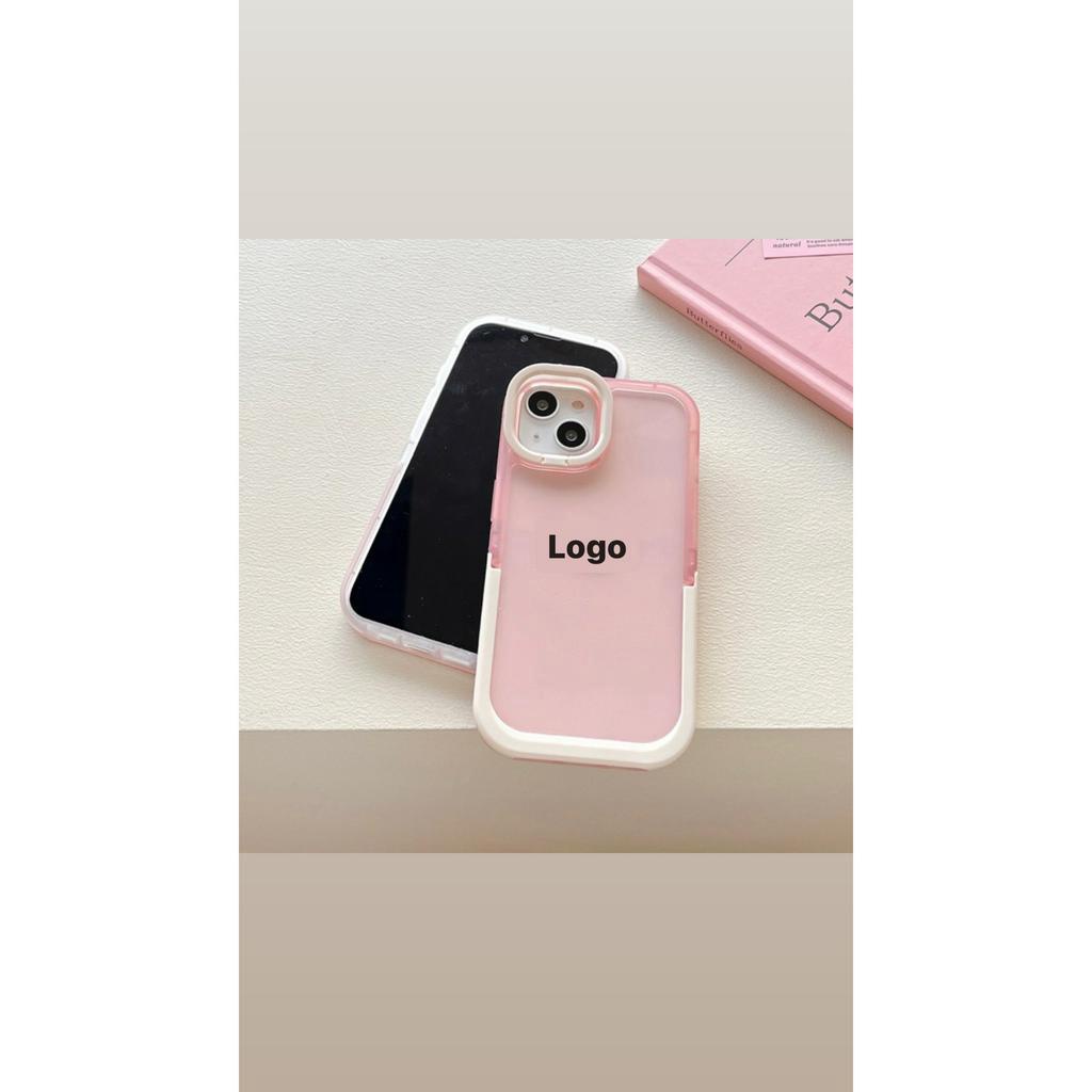 ỐP IPHONE FULL VIỀN TRẮNG HỒNG TRONG SUỐT CÓ GIÁ ĐỠ
