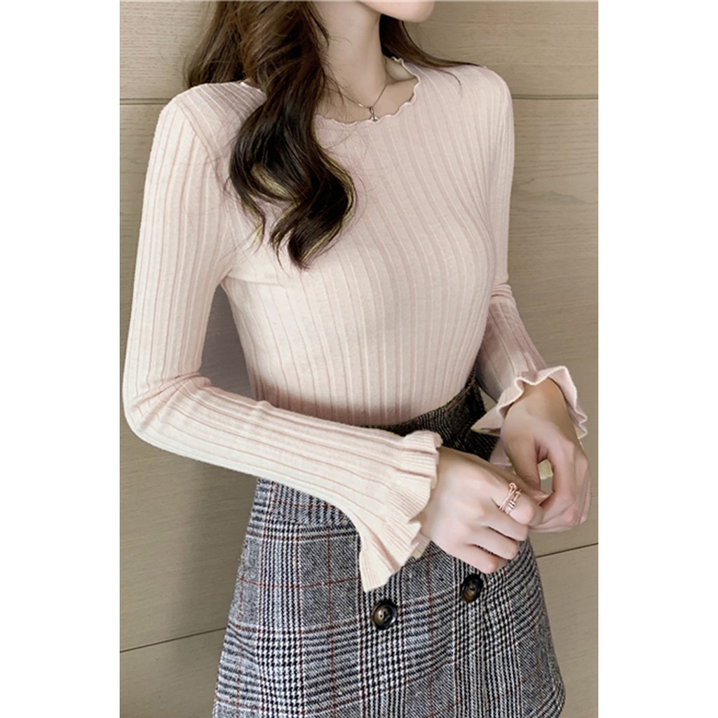 Áo Len Dệt Kim Tay Xòe Kiểu Body Thời Trang Hàn Quốc