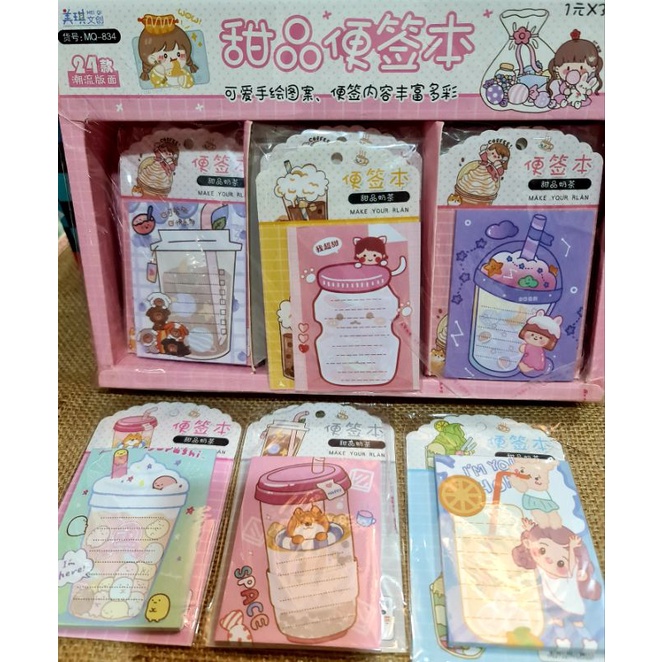 Sỉ: Thùng 30 thếp giấy note ghi chú trà sữa, kem mã MQ-834