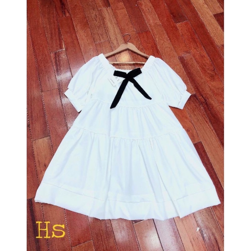 Đầm babydoll trắng đính nơ ❤️đầm xoè cổ vuông❤️ đầm công chúa, đầm ulzzang. đầm tiểu thư, đầm dự tiệc