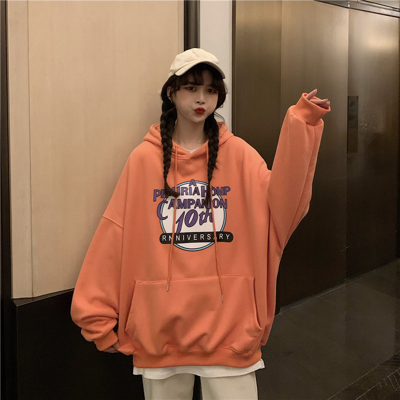 Áo hoodie tay dài dáng rộng in chữ thời trang Hàn Quốc cho nữ | WebRaoVat - webraovat.net.vn