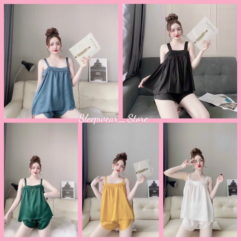Đồ Ngủ Sexy Nữ- Đồ Ngủ Nữ 2 Dây Chất Satin Mềm Mát Form 40-55kg