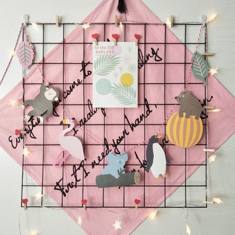 Khung Lưới Sắt Trang Trí Treo Tường Decor, Giỏ Lưới Rổ Sắt Thanh Để Đồ, Kẹp Gỗ, Đèn Led Kẹp Ảnh- Tặng Đinh