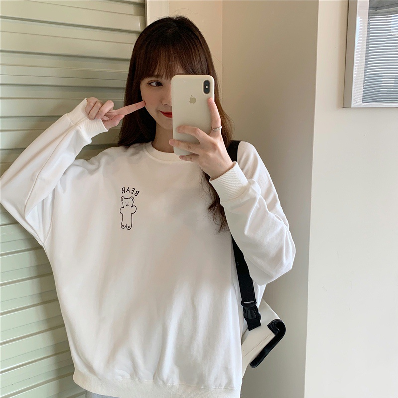 Áo nỉ tay dài cổ tròn thiết kế thời trang xinh xắn dành cho nữ