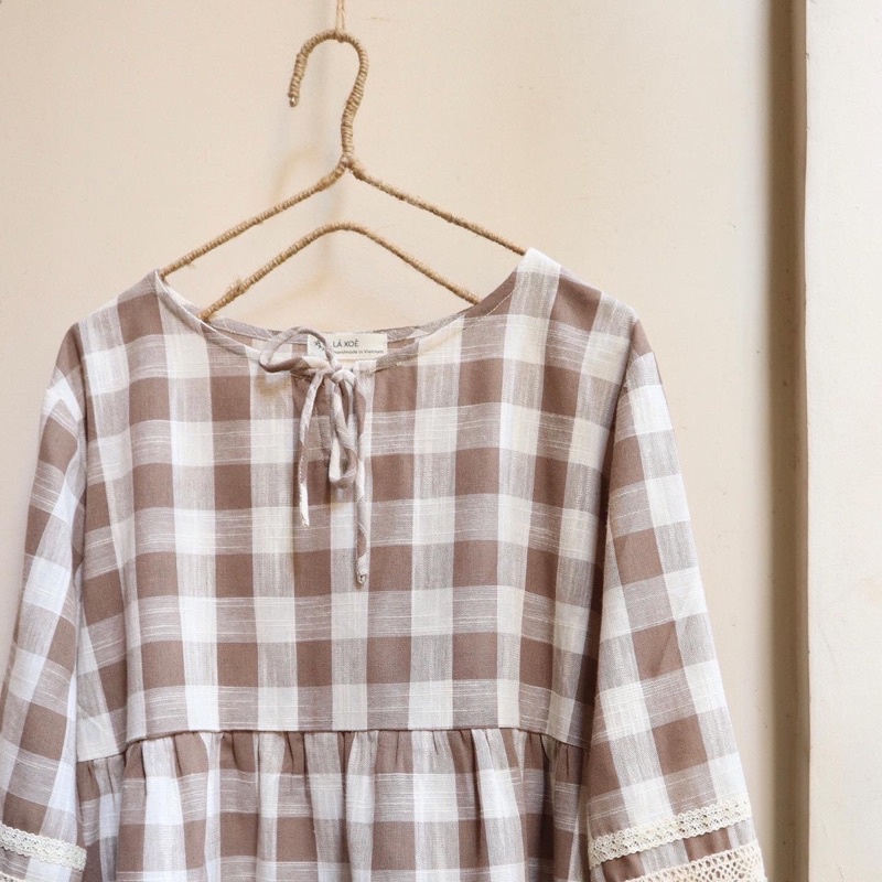 Áo babydoll caro phối ren | Lá Xoè
