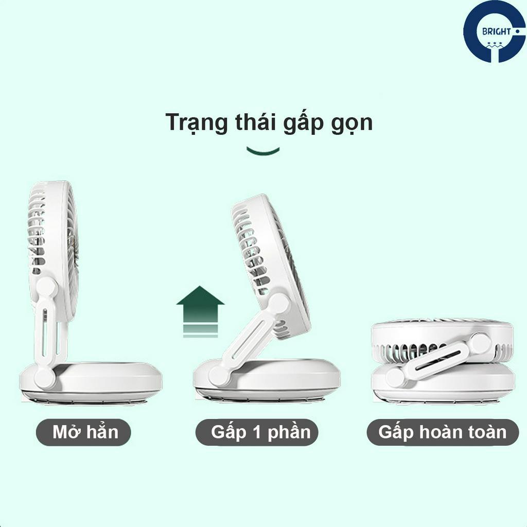 quạt mini tích điện để bàn / treo tường BRIGHT, quạt xoay tự động pin 2400mAh sử dụng liên tục 6 giờ, có 3 tốc độ gió