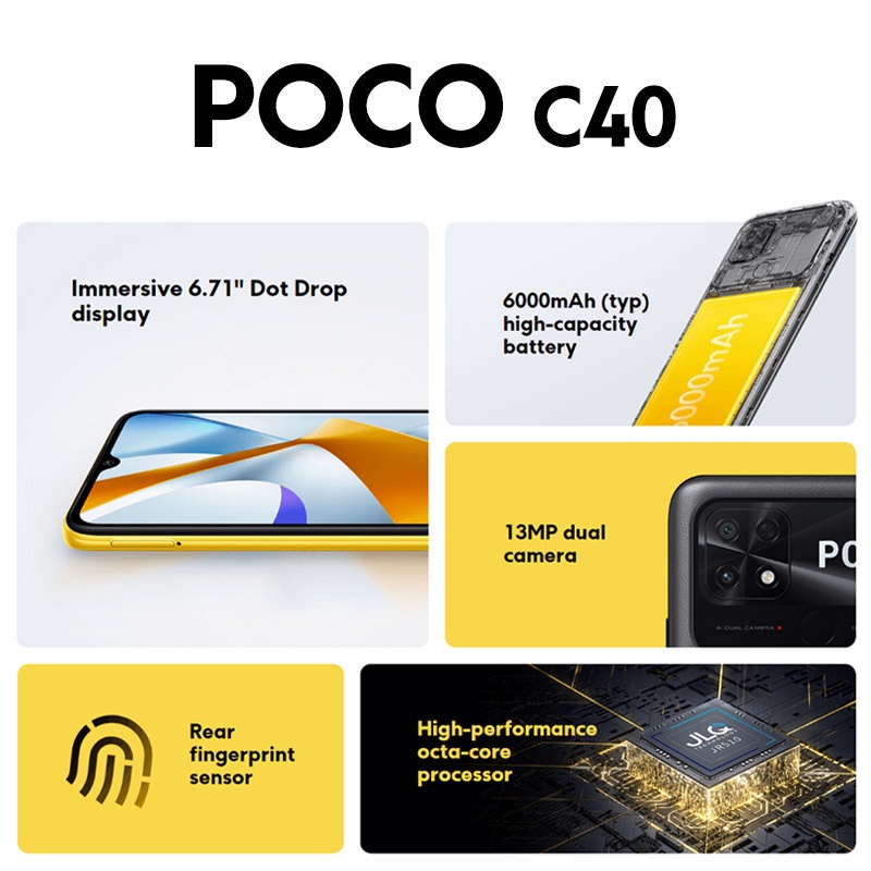 Điện Thoại Thông Minh Poco C40 4 + 64GB Dung Lượng Pin 6000mAh Màn Hình 6.71 CPU 13MP