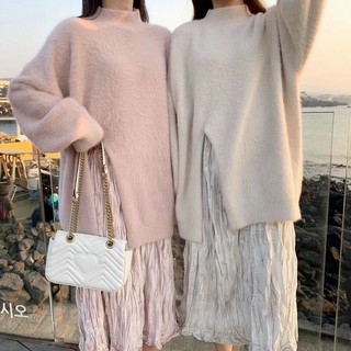 Áo len lông thỏ dáng dài xẻ tà