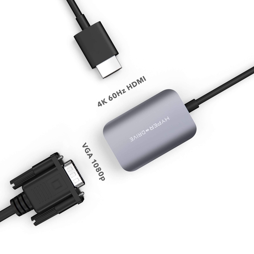 Cổng chuyển HyperDrive HDMI/VGA 4K60HZ 2 IN 1 USB-C HUB Gray (HD-C2HV-GR)