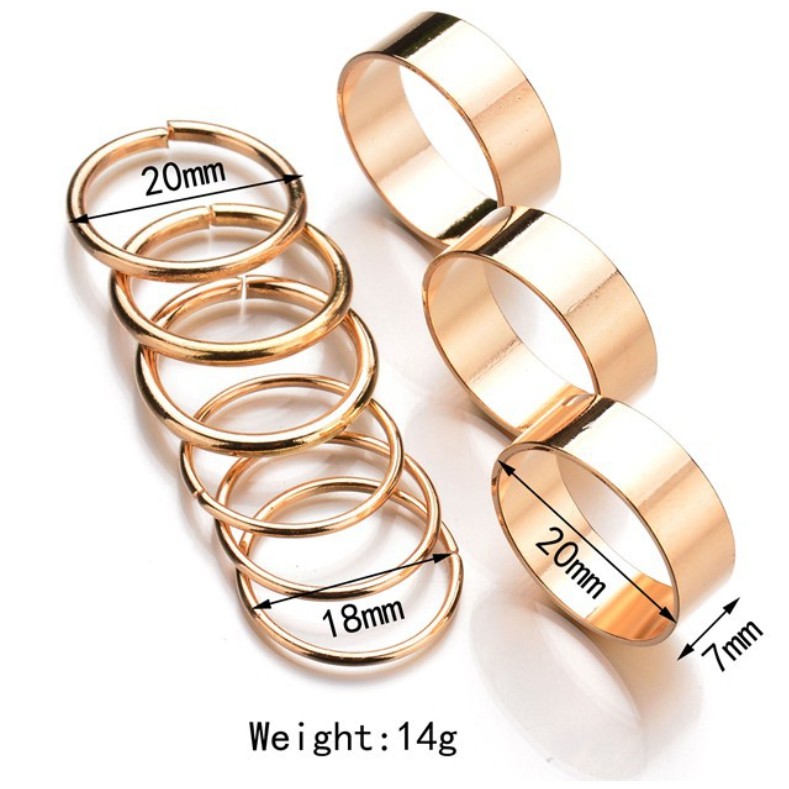 Set 9 nhẫn bằng thép không gỉ kiểu dáng đơn giản